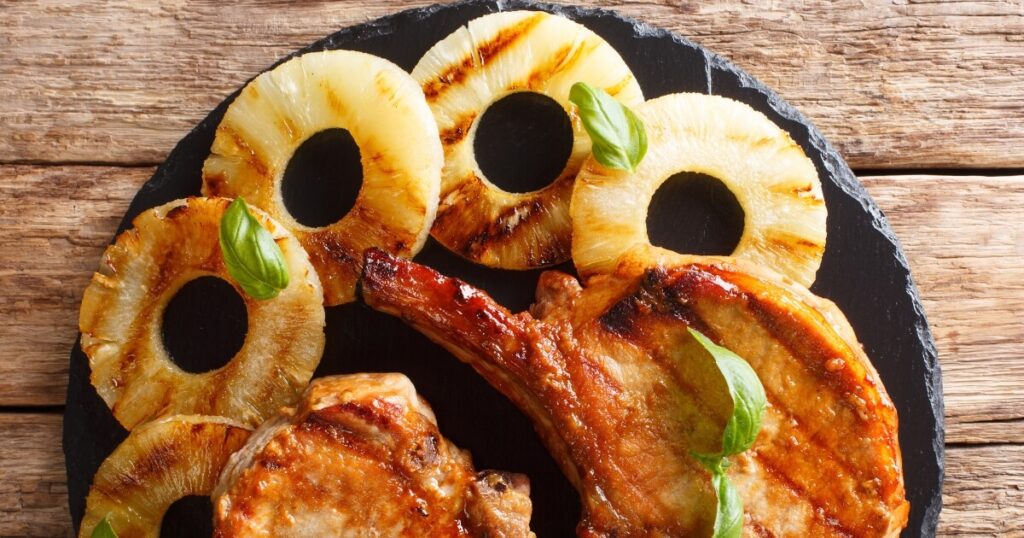grilled pineapple with pork meat
