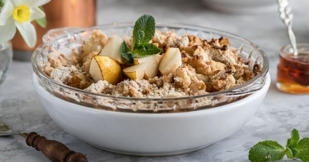 baked pear crumble dessert
