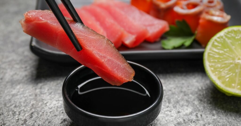 dipping sashimi soy sauce