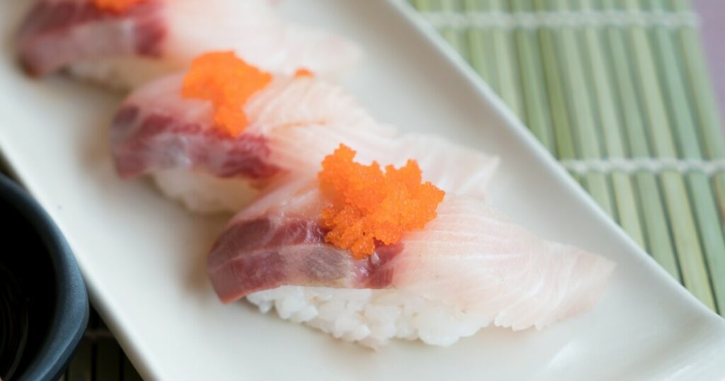 hamachi sushi with tobiko