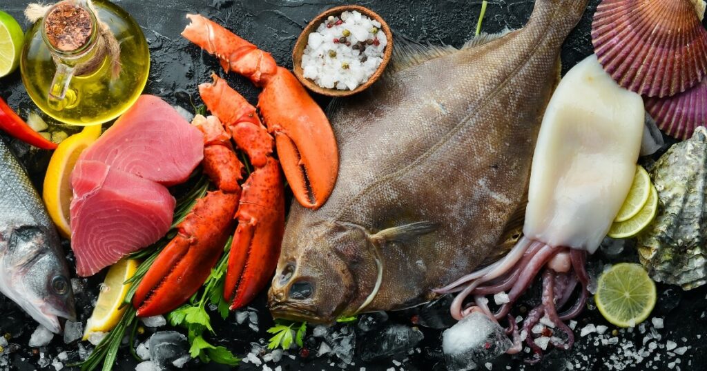 raw seafood on display