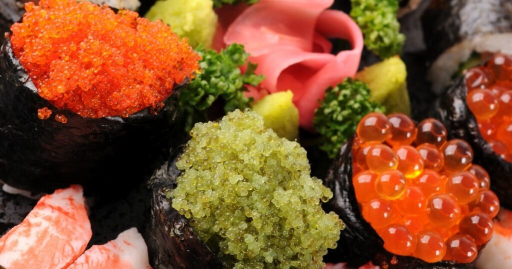variety fish roe sushi platter