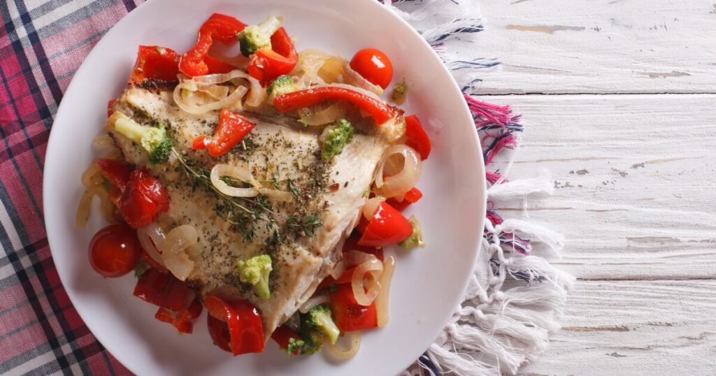 baked flounder with veggies