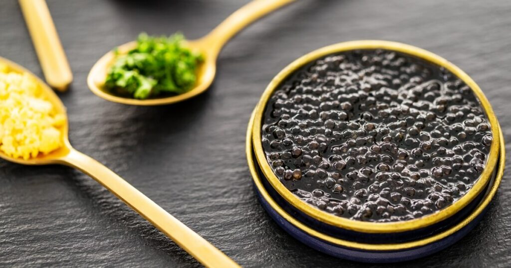 black sturgeon caviar served