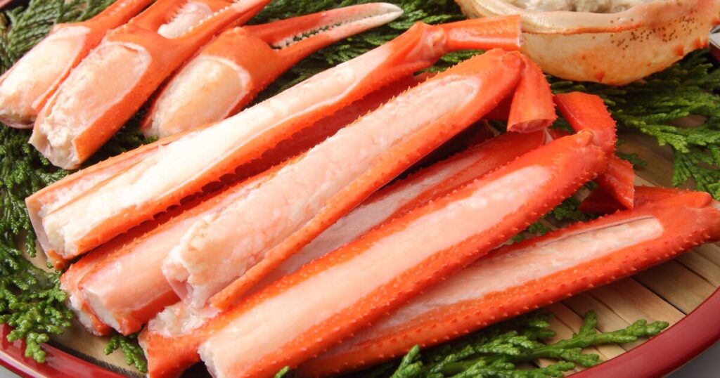 boiled snow crab legs opened