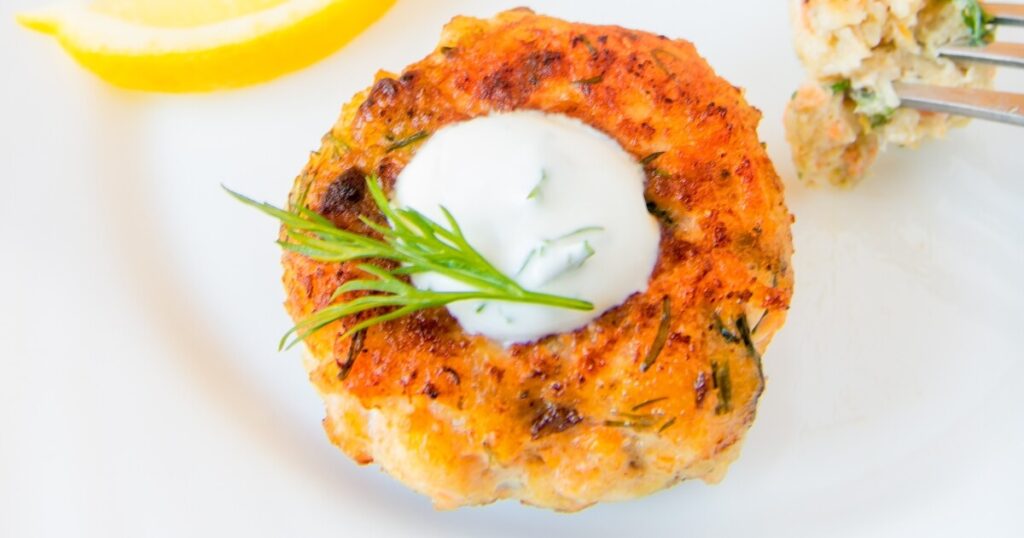 fried fish cake sour cream dill