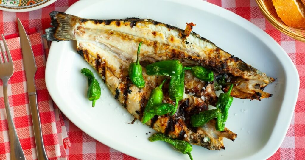 grilled branzino with peppers