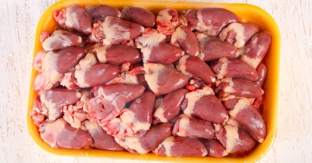 raw chicken hearts package