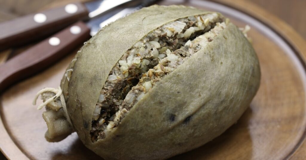 traditional haggis cooked opened